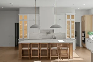 Kitchen remodel on Grice Court in Roseville — quartz island and white shaker cabinets