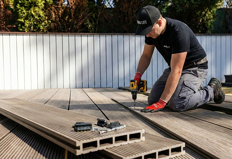 Active deck repair work showing structural improvements