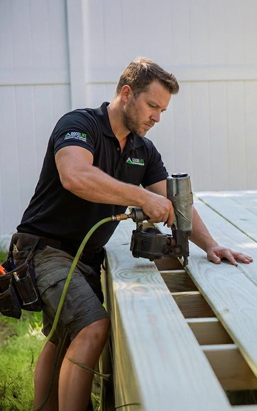 In-progress deck instalaltion work by Good Life Construction