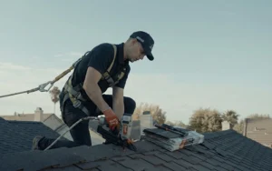 In-progress roof repair work by Good Life Construction