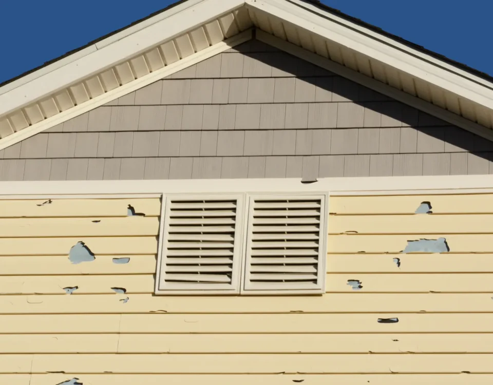 UV damage to vinyl siding caused by prolonged sun exposure on a house exterior