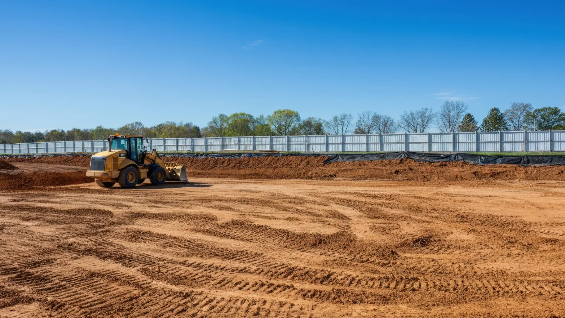 Construction site preparation with excavation and grading before foundation work