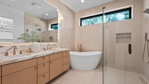 Newly remodeled bathroom with modern finishes and clean design